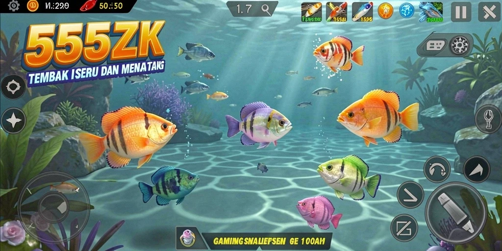 Screenshot utama dari gameplay seru Tembak Ikan 555ZK.