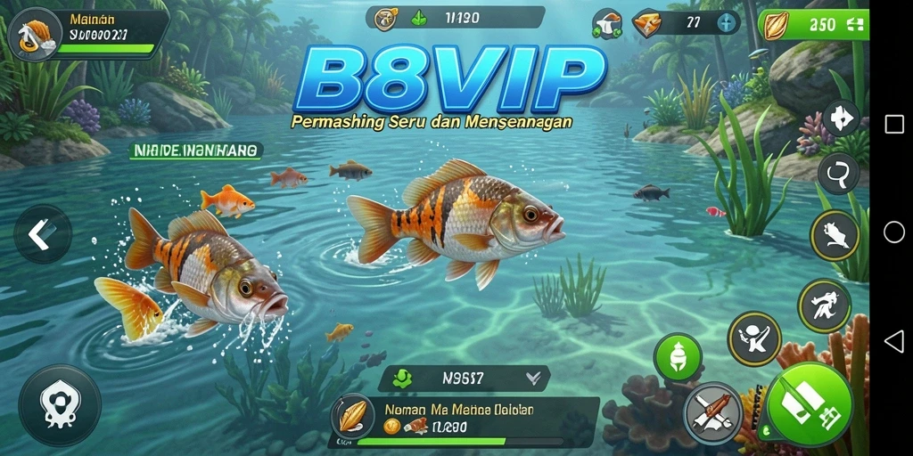 Screenshot utama B8VIP menunjukkan gameplay seru memancing ikan.