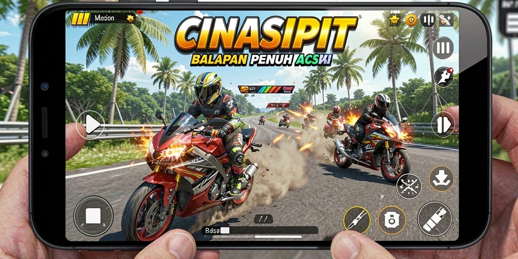 Tampilan gameplay menegangkan dari CINASIPIT yang penuh aksi balap motor.