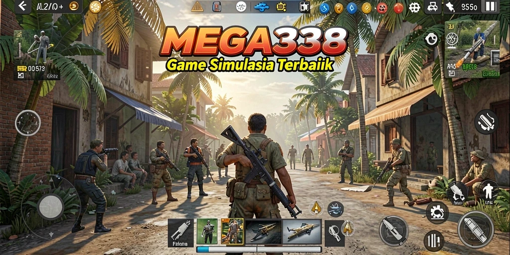 Tangkapan layar utama MEGA338 menunjukkan gameplay simulasi yang mendalam.