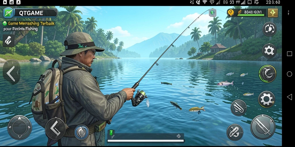 Tampilan gameplay QTGAME yang menarik dan realistis saat memancing.