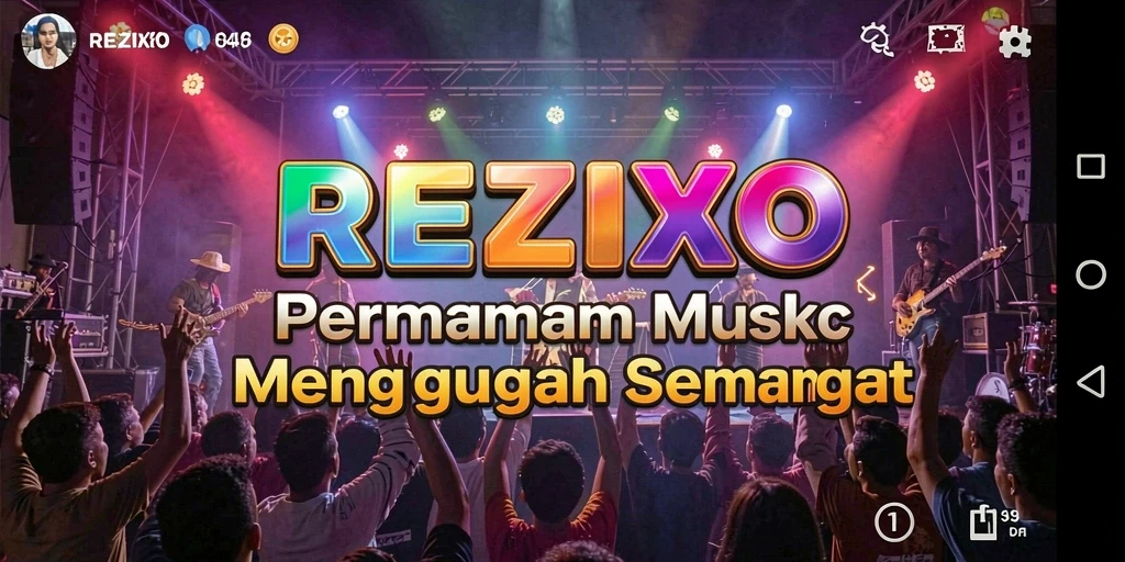 Tampilan gameplay REZIXO yang seru dan interaktif saat bermain musik.