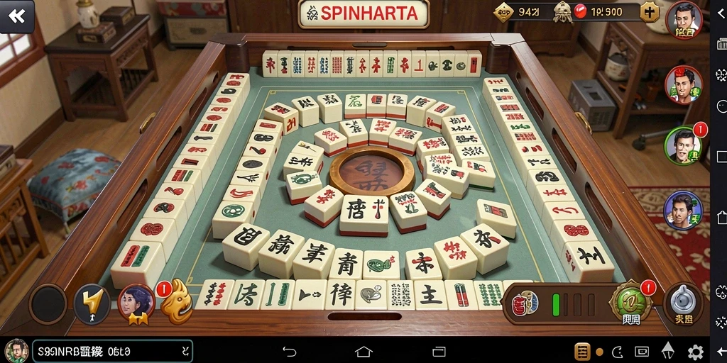Tampilan menarik saat bermain SPINHARTA dengan grafis Mahjong yang menawan.