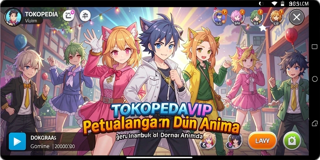 Screenshot dari gameplay seru TOKOPEDIAVIP dengan karakter anime.
