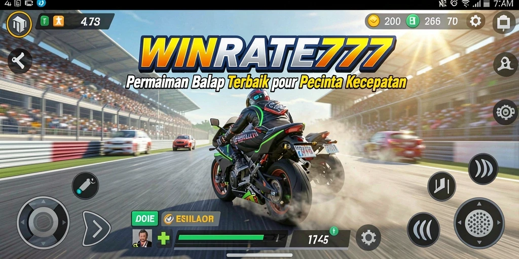 Tangkapan layar gameplay <strong>WINRATE777</strong> menampilkan balapan yang seru dan penuh aksi.